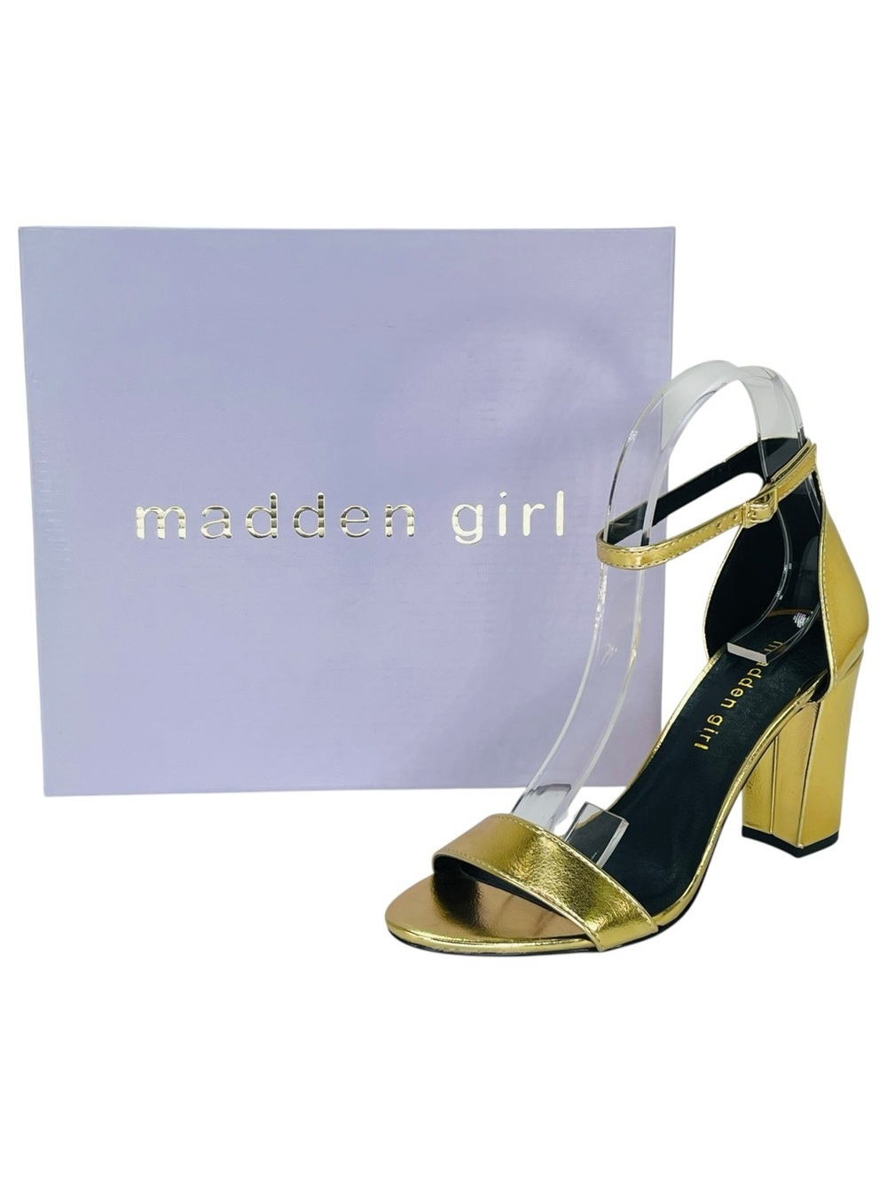 Madden Girl Beella Gold Foil Faux Leather Womens Heels Size 7M - Picture 12 of 12